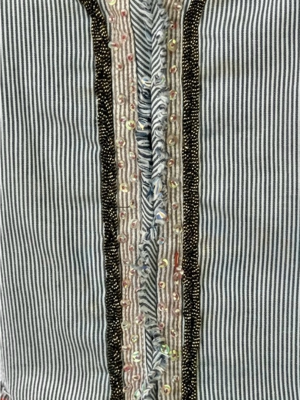 Free People My Fair Lady Cropped Pinstripe Jacket - Beaded Boho Blazer Sz 10 - Picture 7 of 9